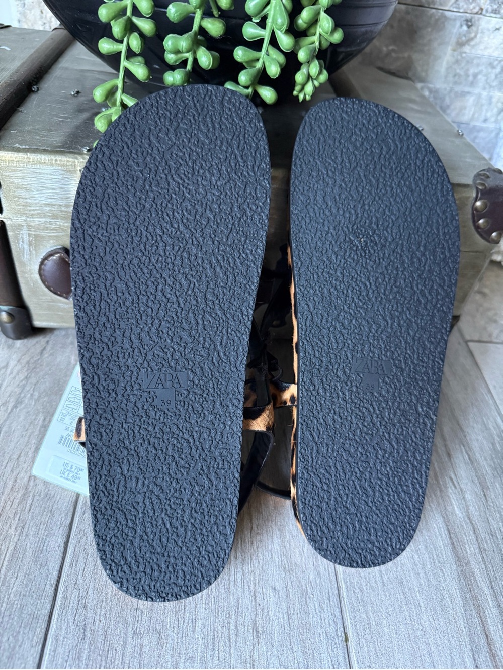 Zara Leopard Print Leather Sandals in Black and Brown new with tags - Picture 5 of 5